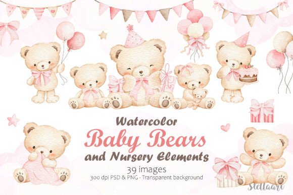 Download Watercolor Baby Bears - Premium Bundle