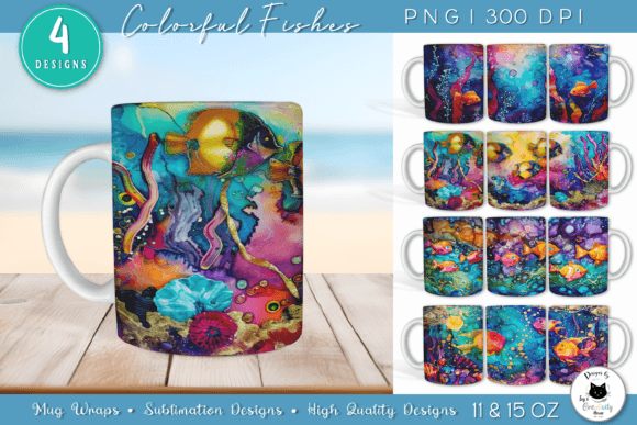 Download Watercolor Summer Mug Designs | Fish PNG - Premium Resources