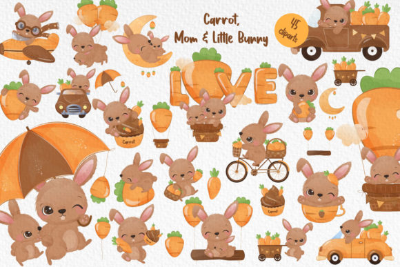 Download Carrot, Mom &amp; Little Bunny Clipart Set - Little bunny clipart Collection